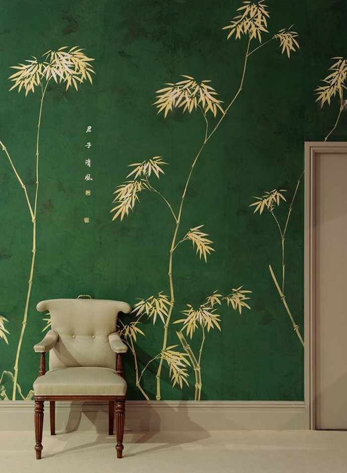 Elegáns-tapéta-design-zöld háttér bézs levelek