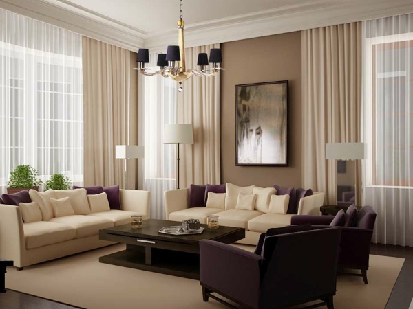 elegáns nappali - deko és design bútorok fehér és lila