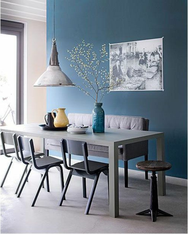 غرفة الطعام، تصميم جميل، والتأسيس الحديث الأفكار الأزرق الجدار