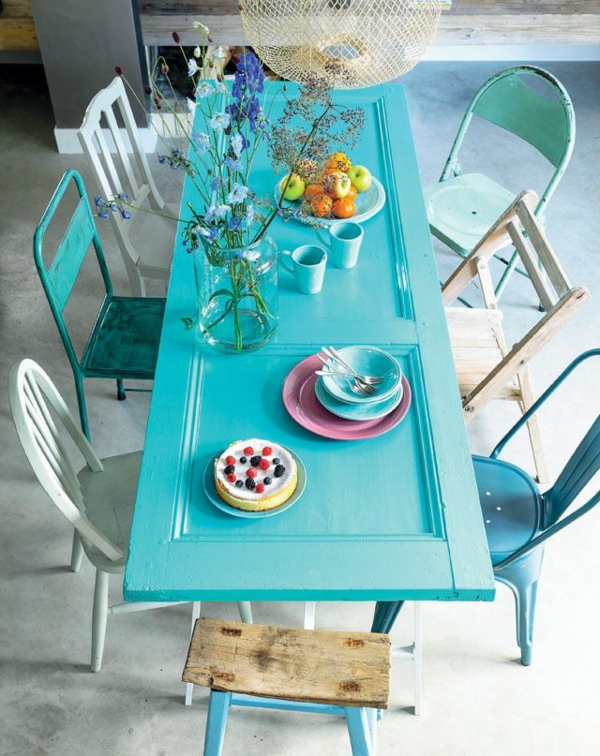 غرفة الطعام، تصميم جميل وعصري للمؤسسة الأفكار ضوء الجدول الزرقاء الطعام