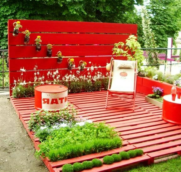 Euro paletas de intercambio de país-jardín-terraza-rojo-pintado