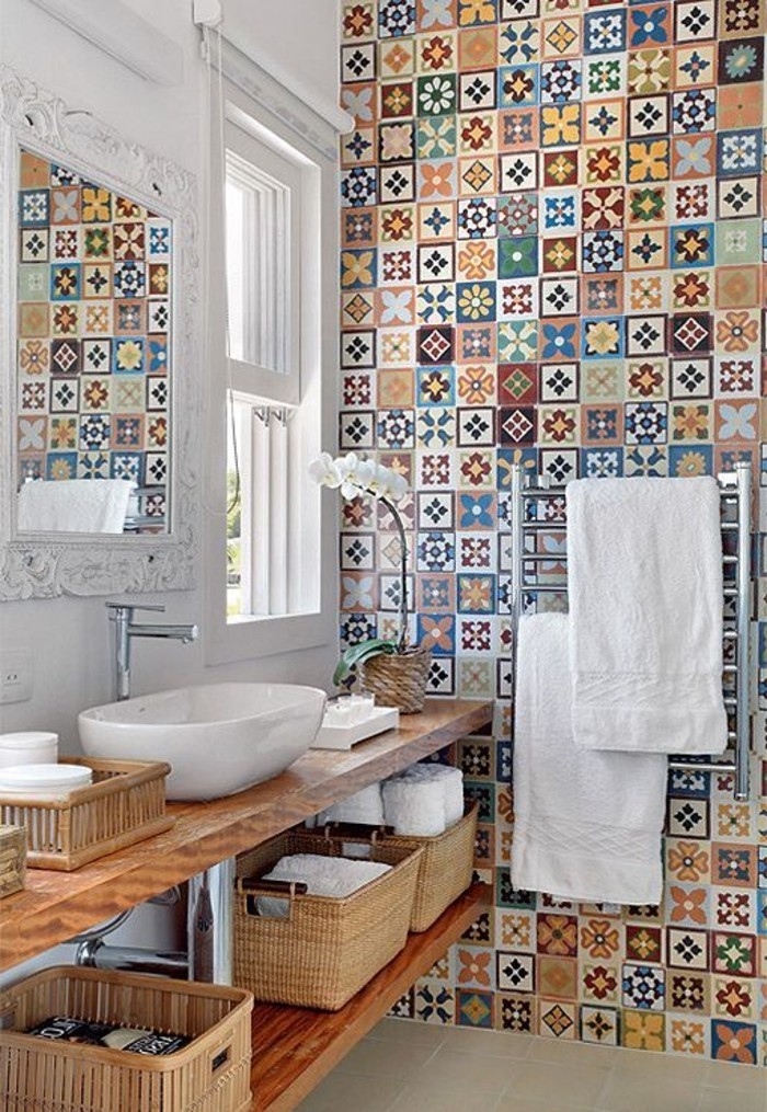 baño fantástico-diseño-muchos pequeños Azulejo con la decoración