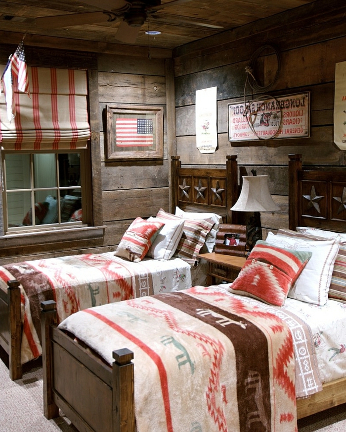 фантастичен Разсадник дизайн спалня рустик легло племенен постелки Boho стил дървени стени-модерна къща мебели