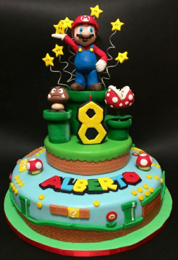 fantastinen-piirakat-koristella - syntymäpäiväjuhlat-kids-iso-piirakat-tilaus-Super-Mario-merkkiä
