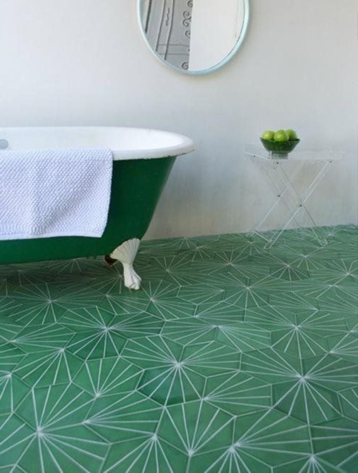 शानदार बाथरूम अंदरूनी ग्रीन स्नान-हरे टाइल फर्श सेब से भी सजावट