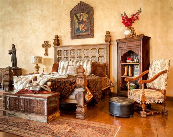 фантастичен спалня интериорни мебели от дърво орнаменти-етно стил страна