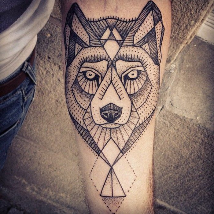 fantastinen kainalo tatuointi geometrinen Wolf edustus