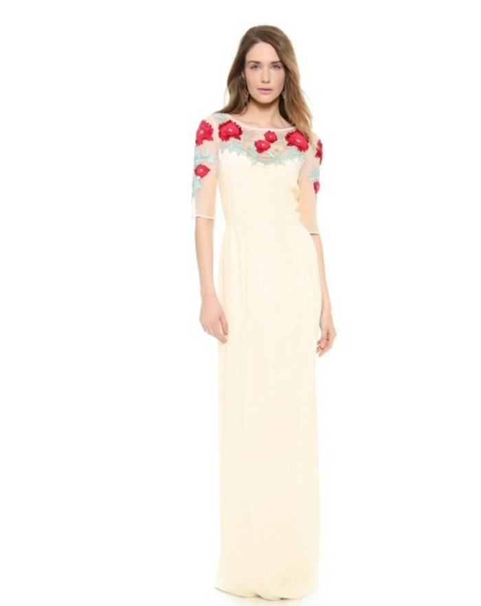 couleur-magnolias-élégant look longue robe