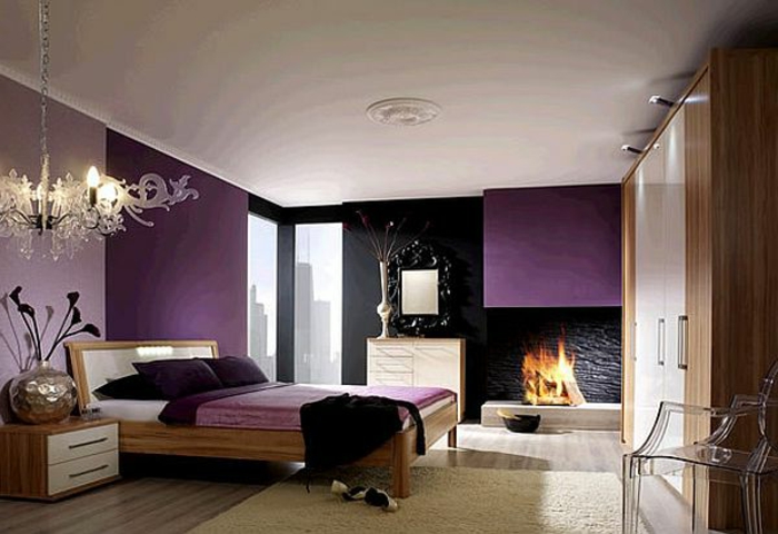 חדר שינה בצבע חציל-נוער עיצוב קירות-קיר בצבע רעיונות צבע