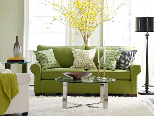 اللون من الأفكار لغرفة المعيشة-الزيتون-أريكة الأصفر نبات