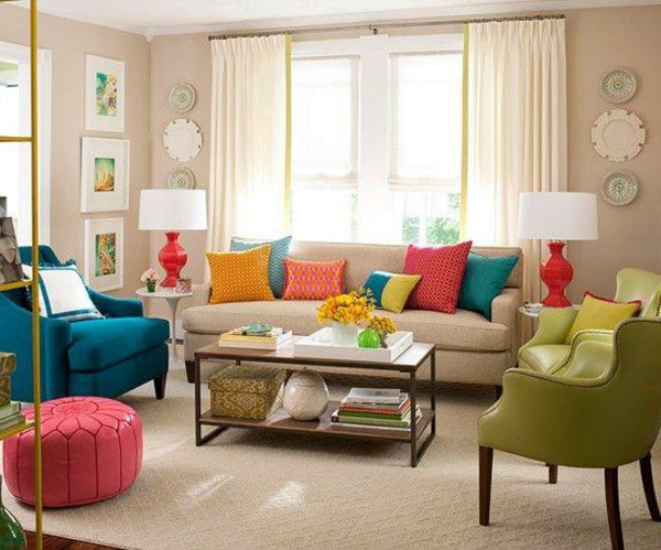 Ideas de color-salón-muebles piezas-en-diferentes-colores