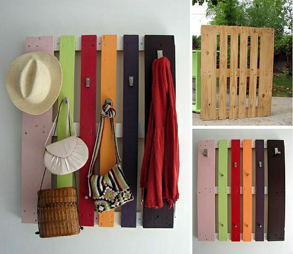χρωματισμένο ξύλο παλετών-d εύρη-in-διαφορετικά-χρώμα ως άγκιστρο τοίχου