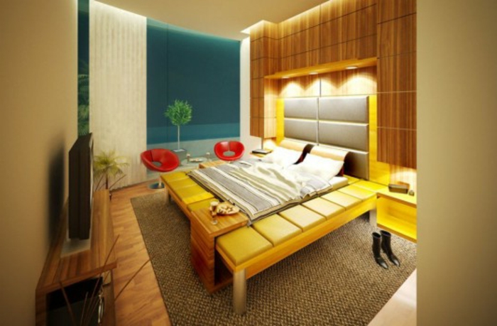 لون التصميم الداخلي والأصفر نموذج من بين سريرا