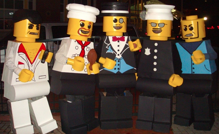 Групови костюми Карнавал за приятел Клик на момчета - жълти фигури на Лего с костюми