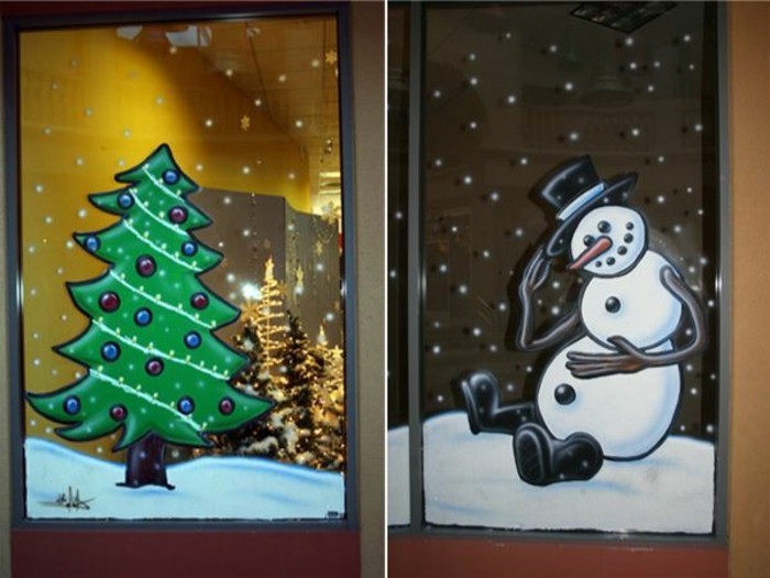 Fensterdeko-to-Χριστούγεννα-Μοναδικό σχεδιασμό Χιονάνθρωπος και το Χριστουγεννιάτικο Δέντρο