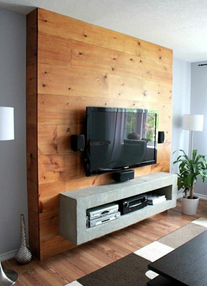 тв стена на стената телевизор стена дизайн дърво-красивите стени-дневна стена дизайн