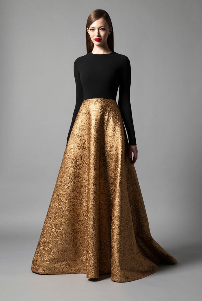 ثوب أنيق للحفلات الروك الملابس النسائية طويلة ذهبية قذيفة فارق بسيط أسود