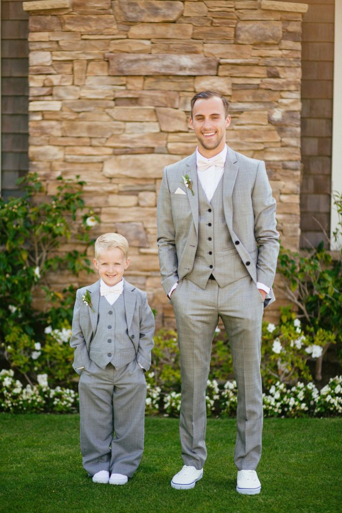 облечен лети или по-тай-сватба-баща и син-бяла панделка-за-Фрак-сив suit-