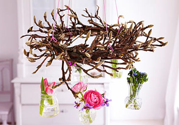 Proljetnice-rezano cvijeće stakla vaze-visi-magnolija-tree grane