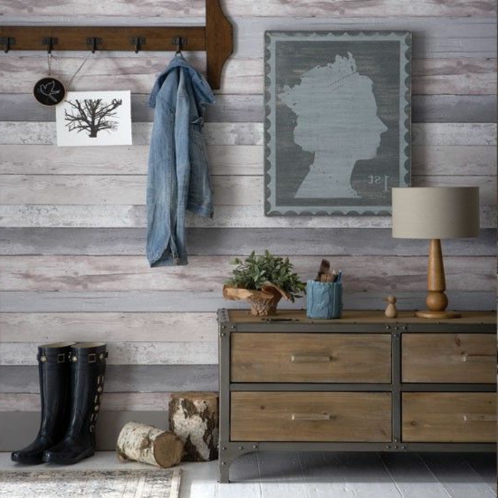 corredor-wallpaper-ideas-madera-papel-hermosa-óptica de la pared de la óptica de pared de madera