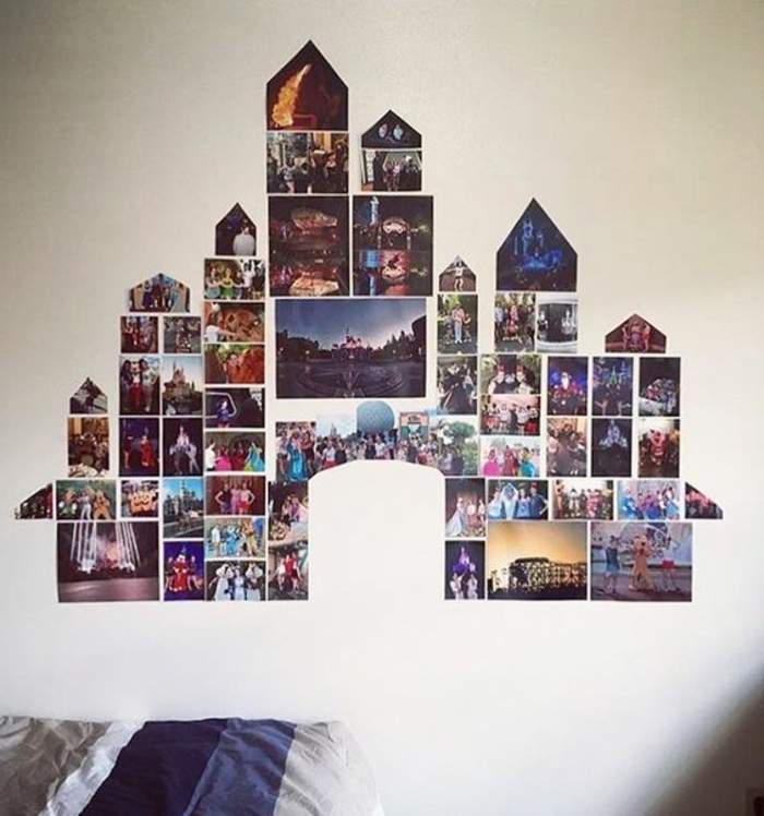 Foto kolaž fotografija u različitim oblicima i veličinama u obliku dvorca