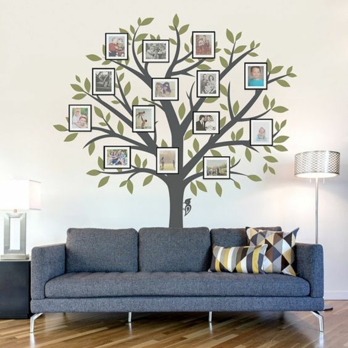 fotowand-الأفكار الأسرة شجرة من بين الصور الرمادي-أريكة مصباح