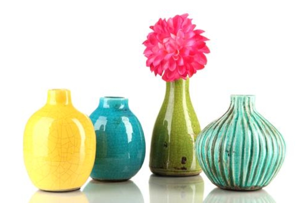Пролетна украса - занаятчийски детски вази - жълто-зелено-с-цвете