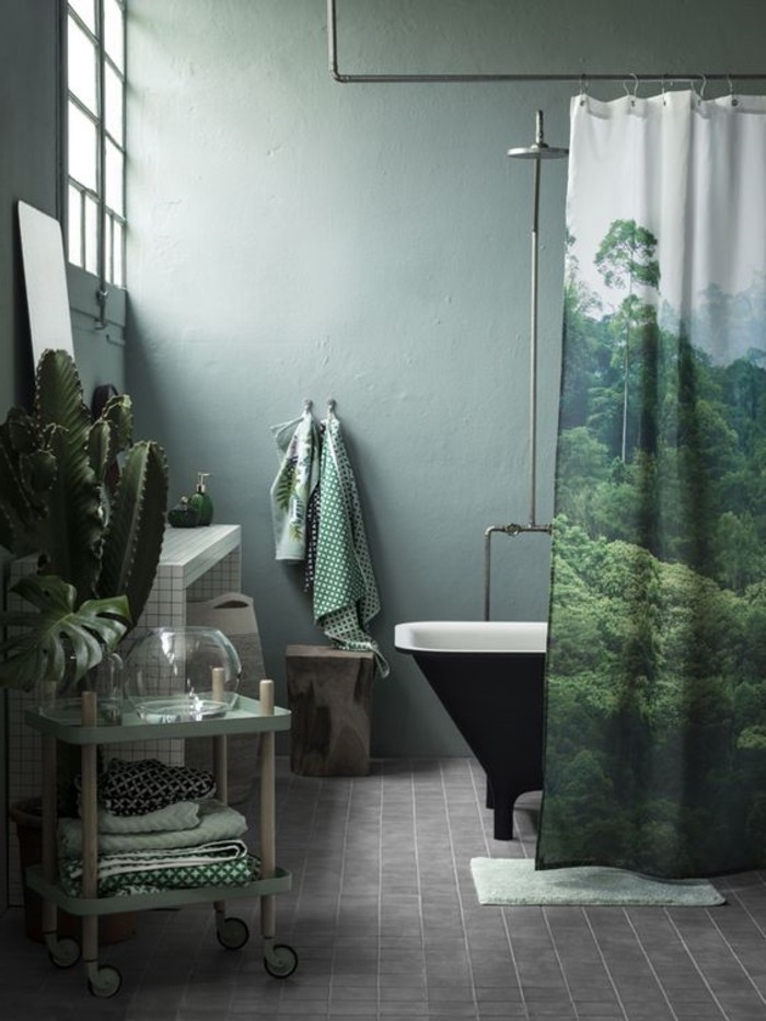 ताजा बाथरूम-आंतरिक-इन-हरे-ग्रे टाइल फर्श