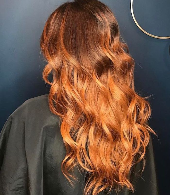 peinados medianos largos, corte de pelo moderno, cabello naranja, peinado de mujer