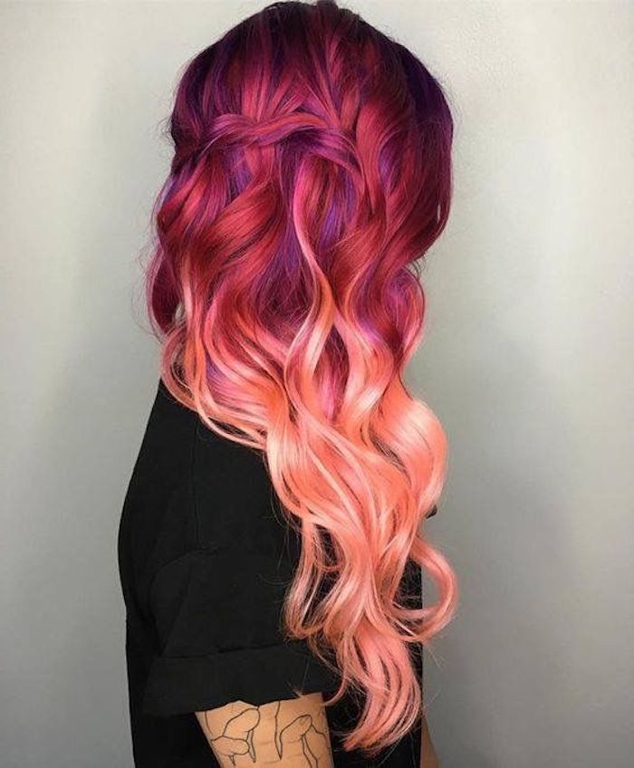 приятни прически, модерен цвят на косата, дълги розови коси