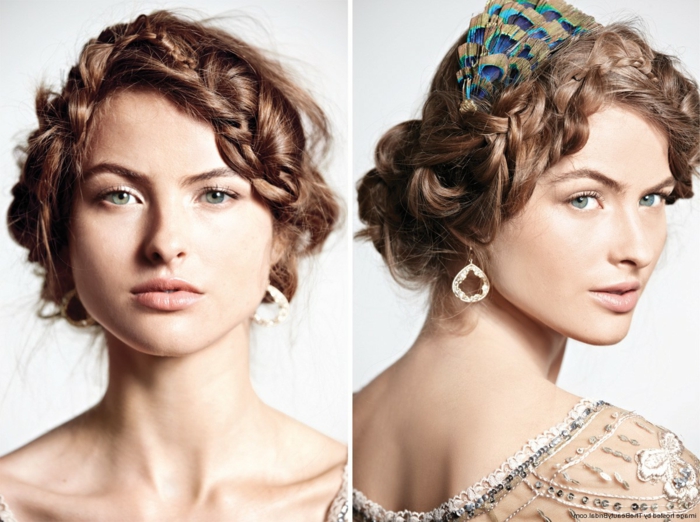 млада, красива жена с плетена коса, прическа нагоре и кърпа - красиви плитки