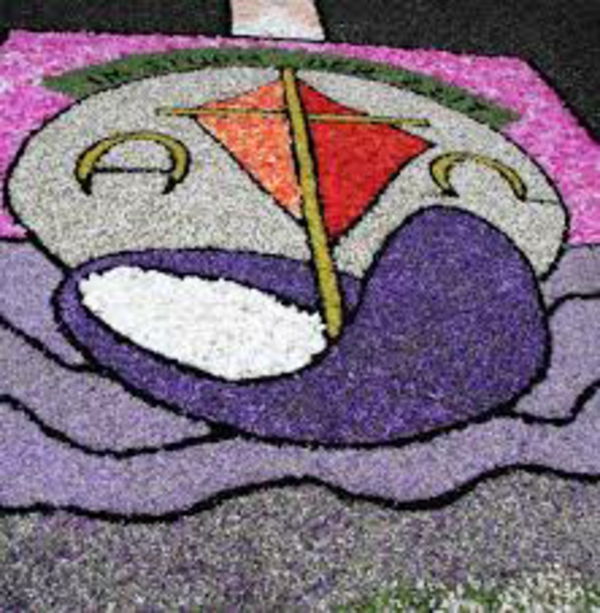 Corpus Christi alfombra floral matices morados