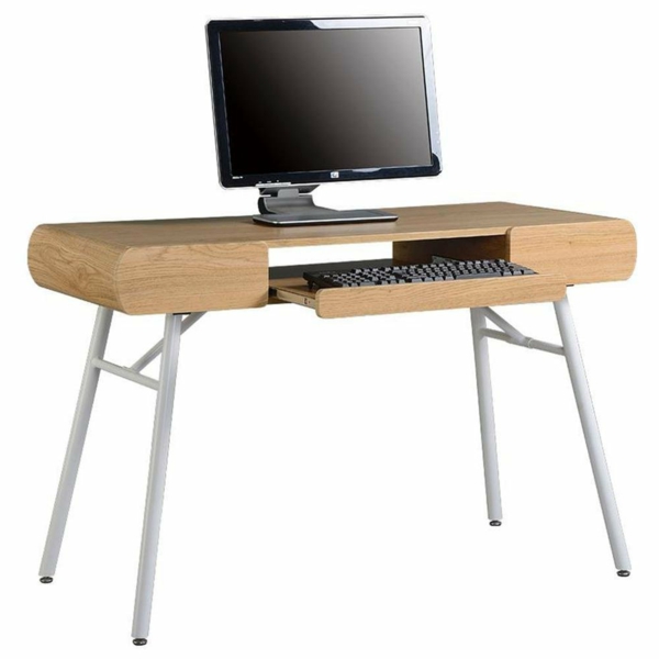 مكتب مصمم - نموذج خشبي مبدع مع شاشة سوداء عليه