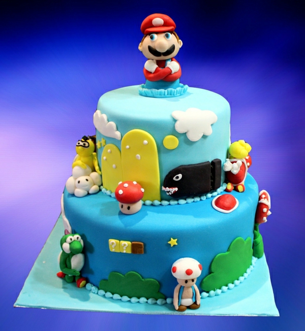 année-cool-tartes-décorez - fête d'anniversaire-enfants-grands-tartes-ordre-super-mario-personnages