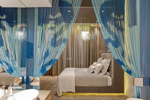 zavjese dekoracije - plava boja-super lijepa spavaća soba