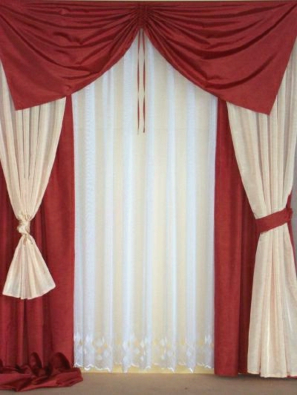 窗帘 - 想法 - 红色 - 米色 - 看起来贵族