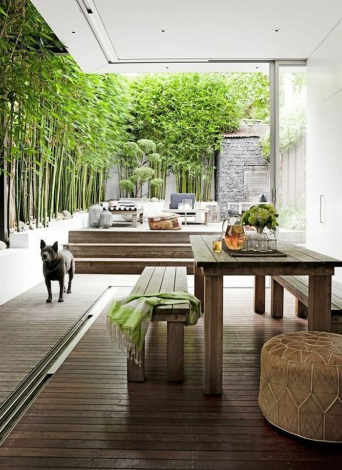 κήπος-ιδέες-με-ξύλο-σειρές καθισμάτων,