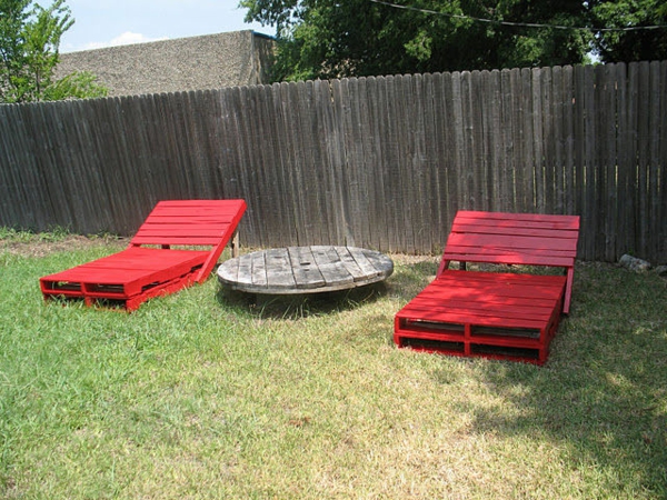 градински мебели салон и две шик-шезлонги-In-червено