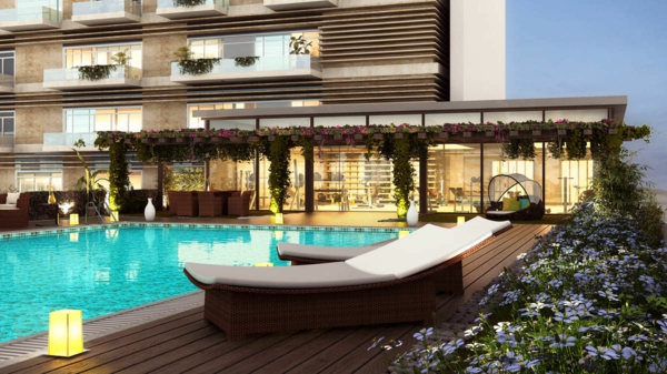 jardín-piscina-terraza-diseño - ultramoderno