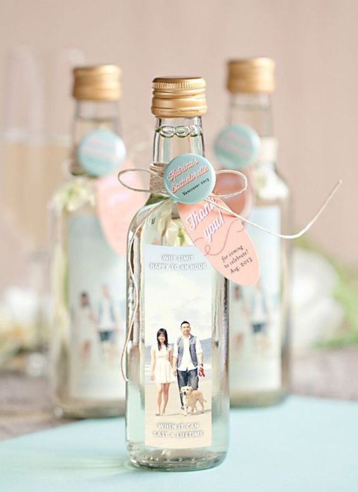 party kedvezmények, esküvő, üveg palack, fotó, baendchen, személyre szabott címkével