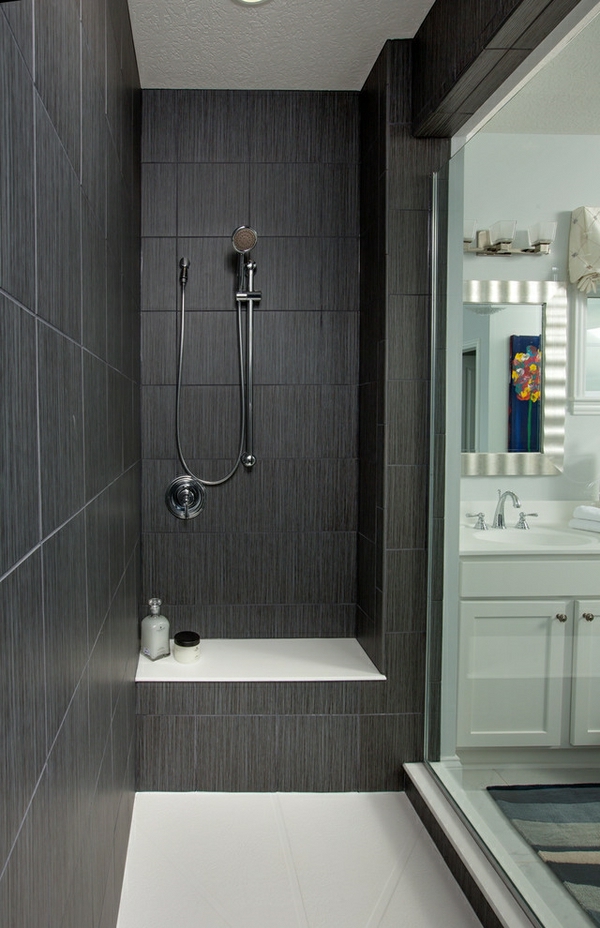 carrelage-douche-dans-le-noir-salle de bain - design moderne