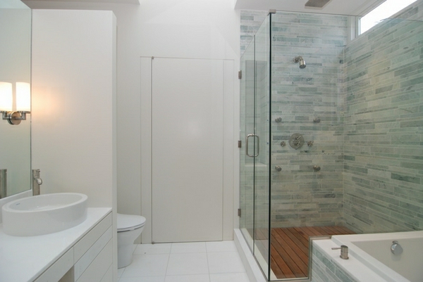 carrelage-douche-dans-la-lumière-salle de bain - design mural blanc