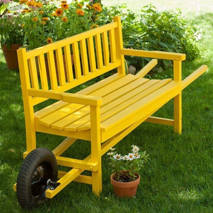 жълт градина пейка-с-интересен дизайн