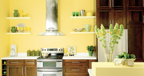 жълто-кухня-стена цвят-красив-мебели