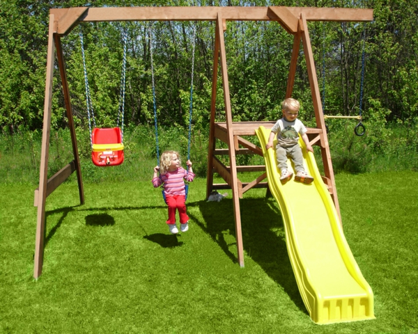 jaune-slide-et-swing-en-jardin-paysage-extérieur-design