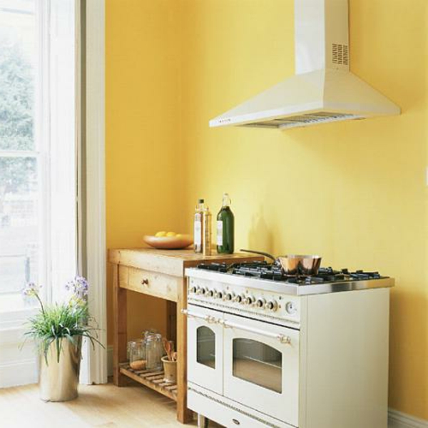 жълт цвят на стената в-а-малък кухненски
