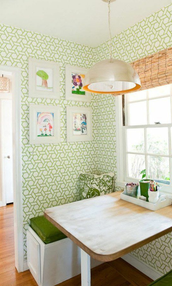 acogedora cocina-moderna-geométricas adornos de papel tapiz de color verde