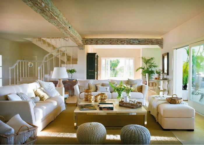 elementos acogedora sala de estar-diseño-rústicos de color crema amarillento-marrón