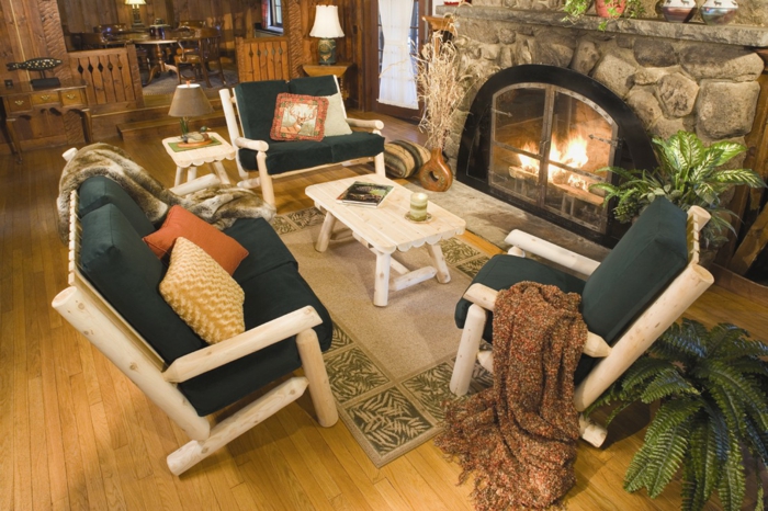 acogedor interior de madera muebles de casa de campo chimenea moderna