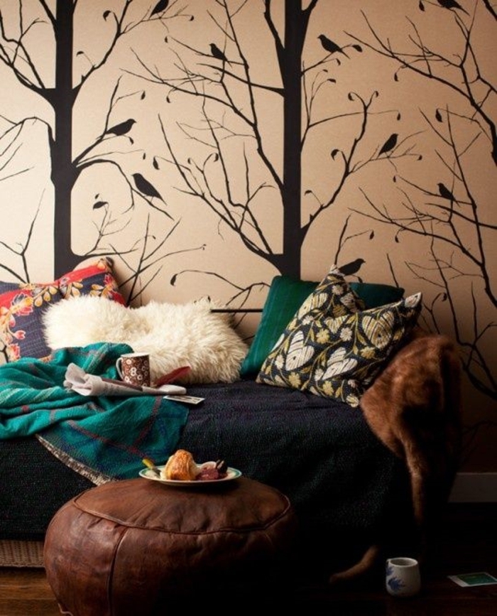 غرفة نوم مريح مواضيع التصميم بوهو الجدار الديكور الغابات